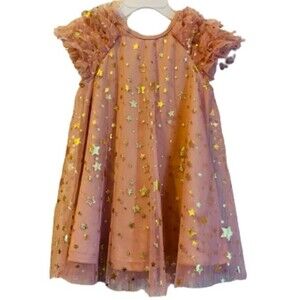 PURPLE ROSE BABY Girl’s DRESS w/ Gold Foil Stars Trapeze Peach Dress Sz-18M